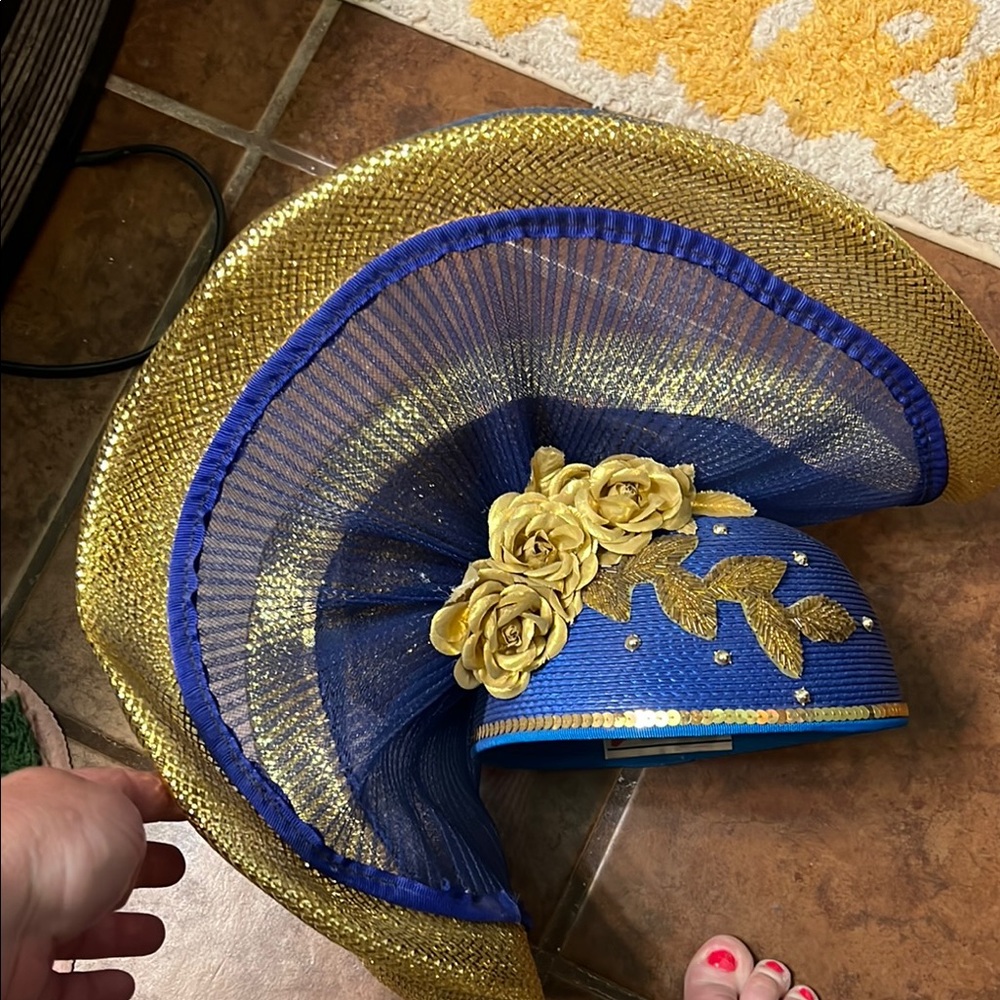 Regal Blue and Gold Fan-Shaped Hat
